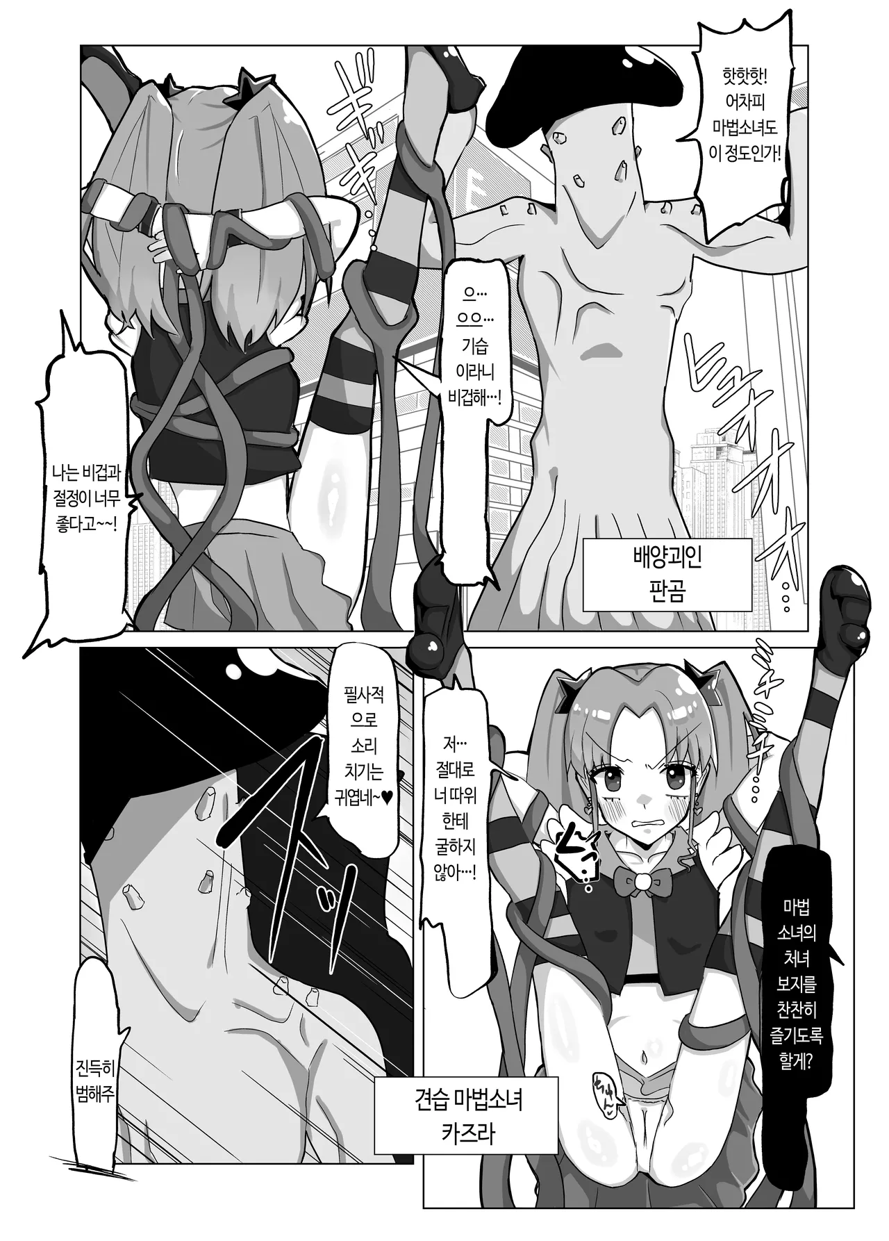 Seiso na Mahou Shoujo ga Futanari Ona Saru ni Sarete Les Sex de Kairaku Ochi Shichau Hanashi | 청초한 마법소녀가 후타나리 자위 원숭이가 되어 레즈 섹스로 쾌락 타락해버리는 이야기 page 4 full