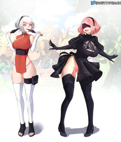 Sakura and 2B change clothes! And... 9S is small...