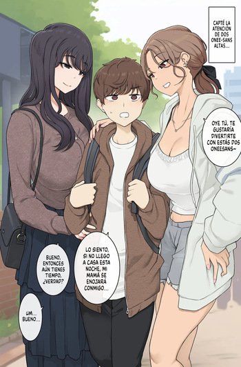 [Wakamatsu] Keitai Choushin Onee-san-tachi ni Ryougawa kara Press Sarete Nigerarenai Sex | Sexo Donde Estoy Atrapado Entre Onee-sans Altas Y Tetonas Y Sin Poder Escapar [Spanish] cover