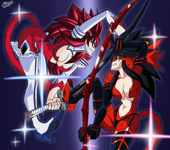 [strangermen/Unkoshin] The ssj4 forms of Satsuki and Ryuko (crossover kill la kill/ dragon ball) cover