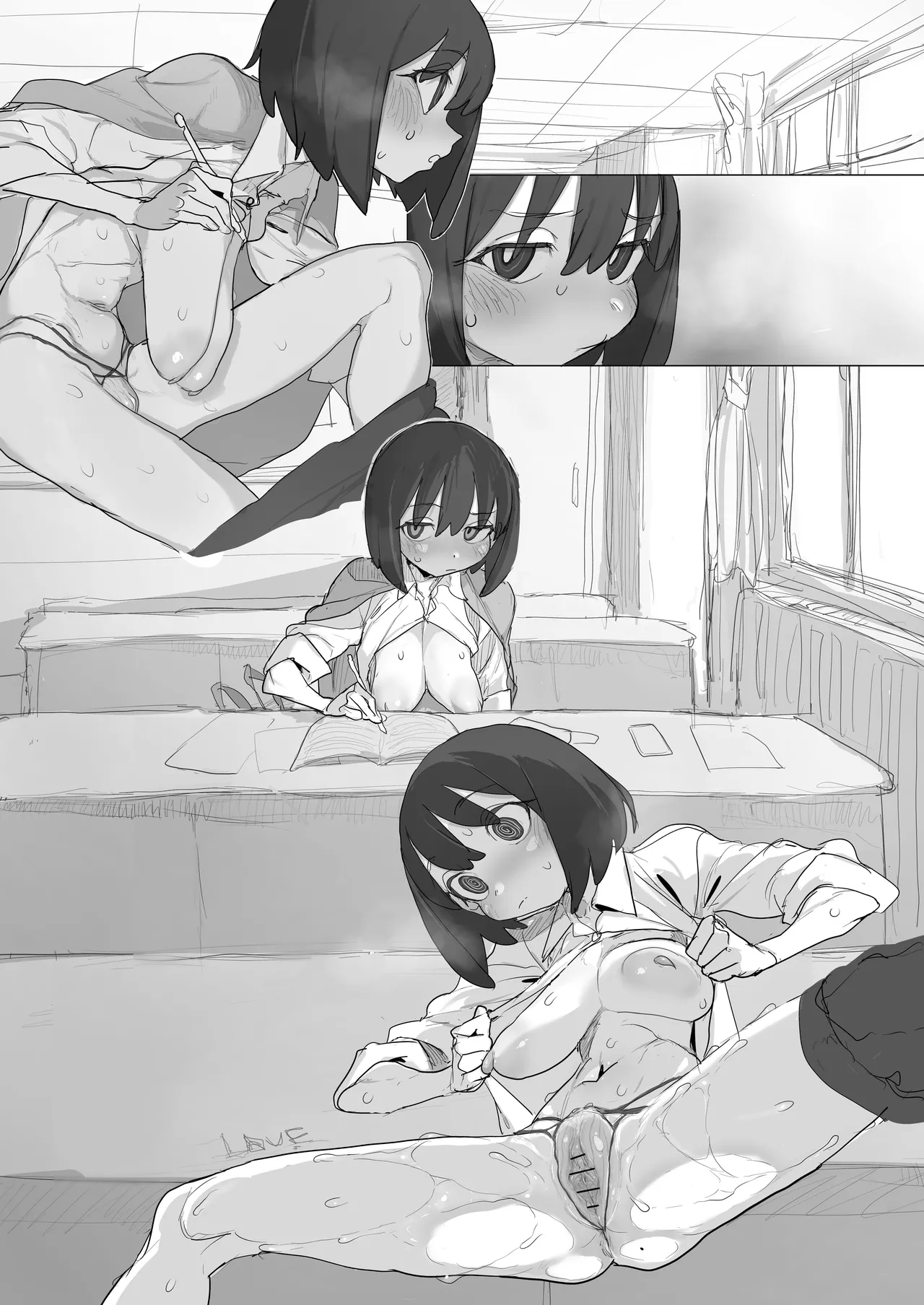 自習室で露出オナの練習してたら友達が来てピンチのルナちゃん page 8 full