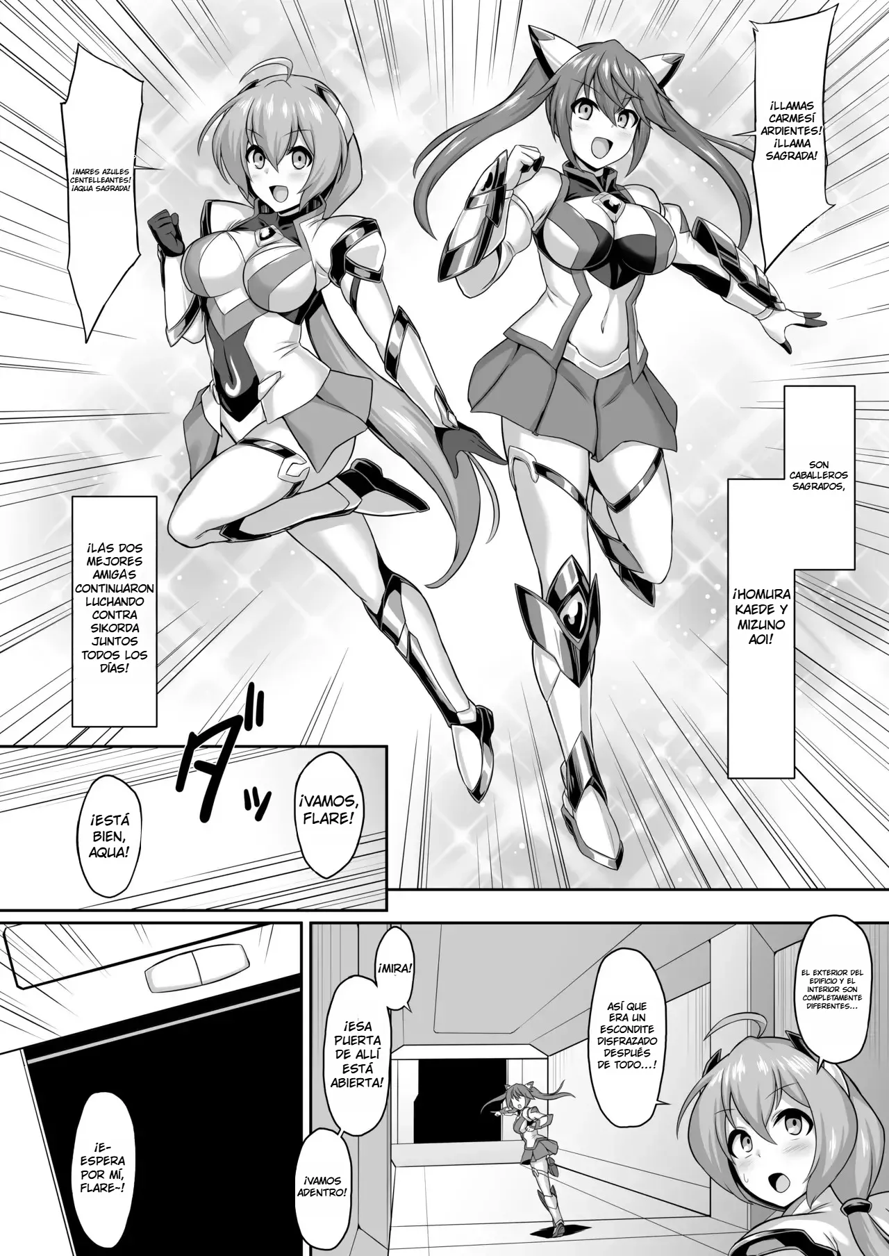 Seisou Kouki Sacred Flare & Aqua -Buzama Sentouin-ka Songen Hakai Keikaku-｜Princesas del Atuendo Sagrado׃ Las Santas Flare & Aqua -El Plan para Degradar a las Combatientes y Destruir su Dignidad- page 4 full