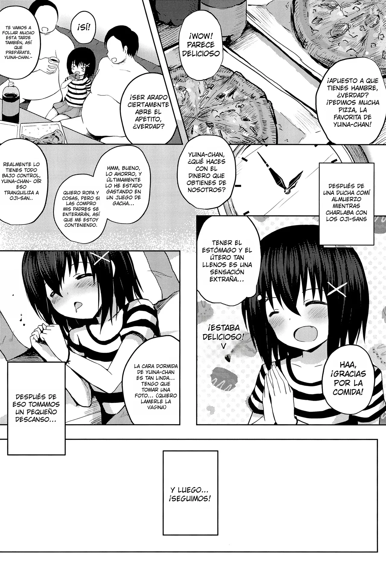 Enkou Shougakusei to 6-nin no Tanetsuke Ojisan - Cosplay Sex-hen｜Una Estudiante de Primaria que Practica las Citas Compensadas y 6 Viejos para Fecundarla - Edición de Sexo en Cosplay page 12 full