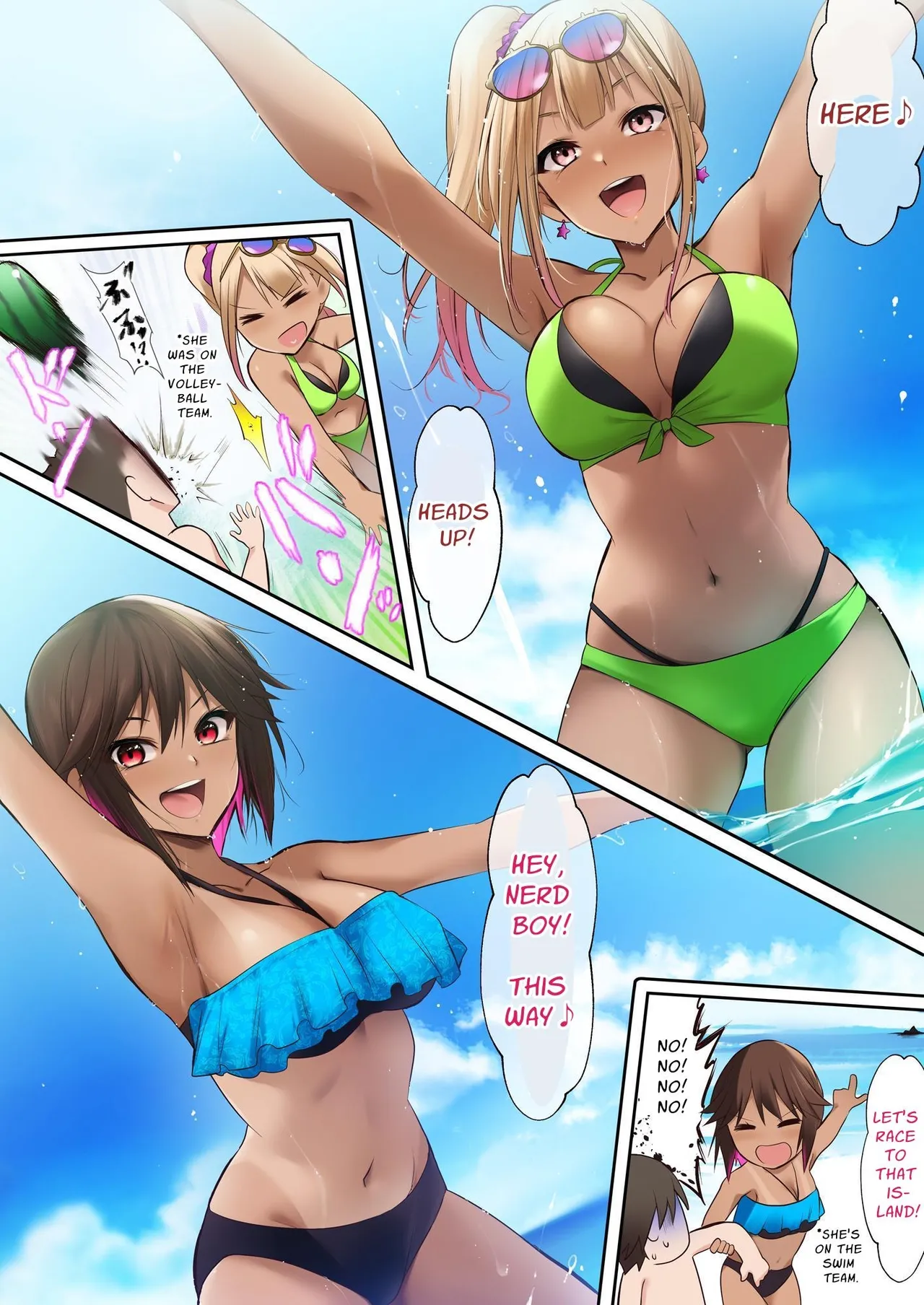 Umi no Ie de Baito shitetara Kuro Gyaru Doukyuusei ni Gyaku Nan sarete Asedaku Doutei Sotsugyou shita Natsu no Hi | Was working at a Beach when Two Tanned Gals Seduced Me & Popped My Cherry on a Sweaty Summer Day page 6 full