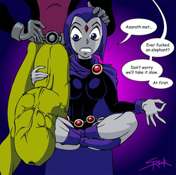 Artist Selrock Beast Boy turns Raven into a cum bucket