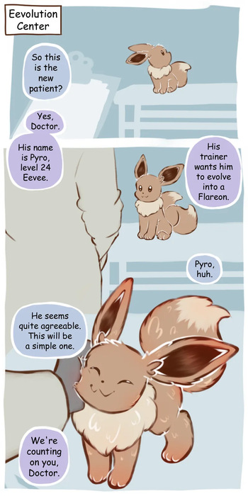 [floofyskydraws] Eeveelution Center (ongoing) cover