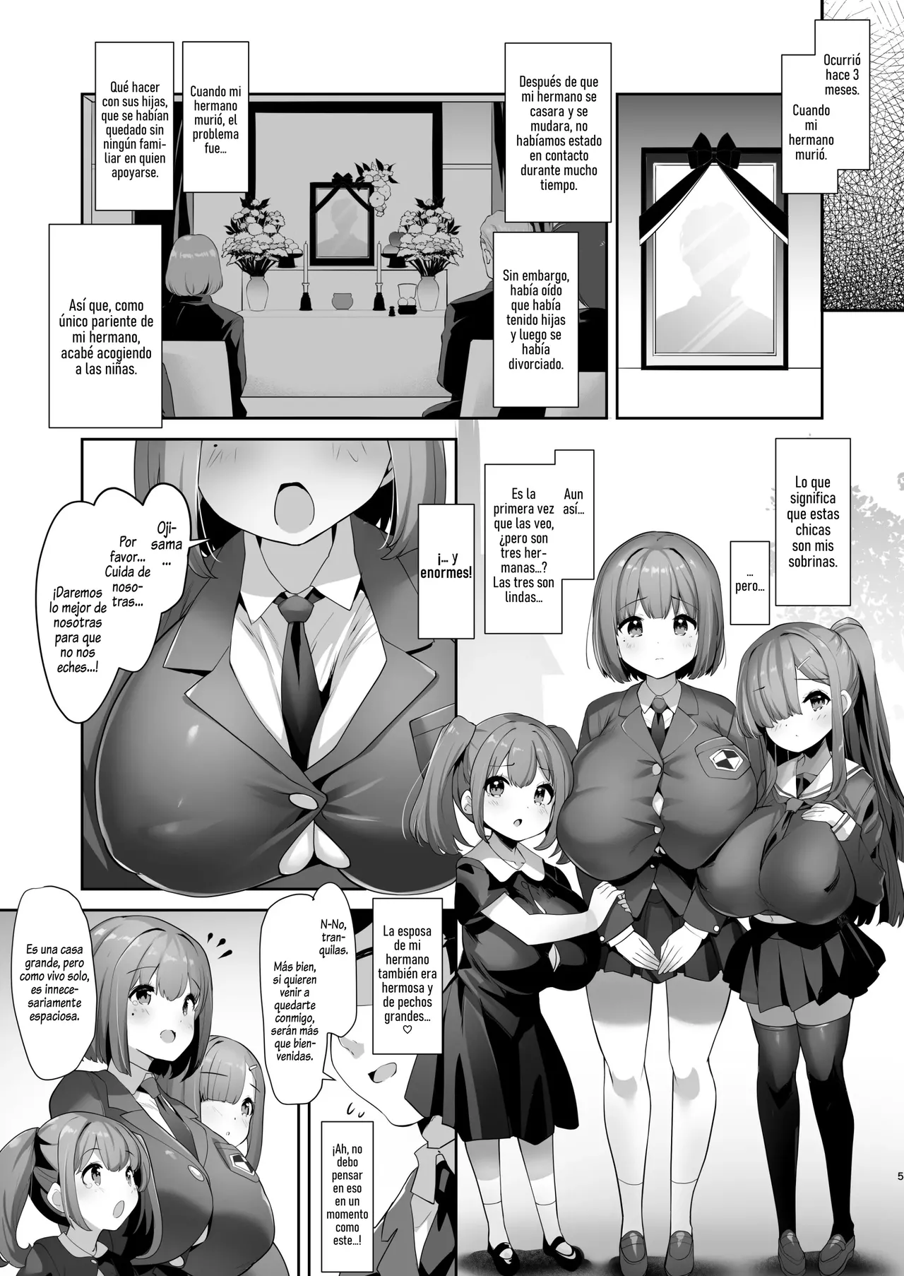 Mei Chichi Harem ~Mecha Amaetekuru Kogara Bakunyuu Meikko 3-shimai to Icha Love Sex Seikatsu~｜~Una Vide de Sexo Amoroso con mis Tres Pequeñas Sobrinas que son Hermanas de Enormes Pechos que son Muy Mimosas y Caroñosas~ page 4 full