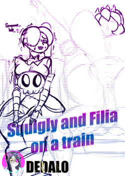 Squigly and Filia on a train