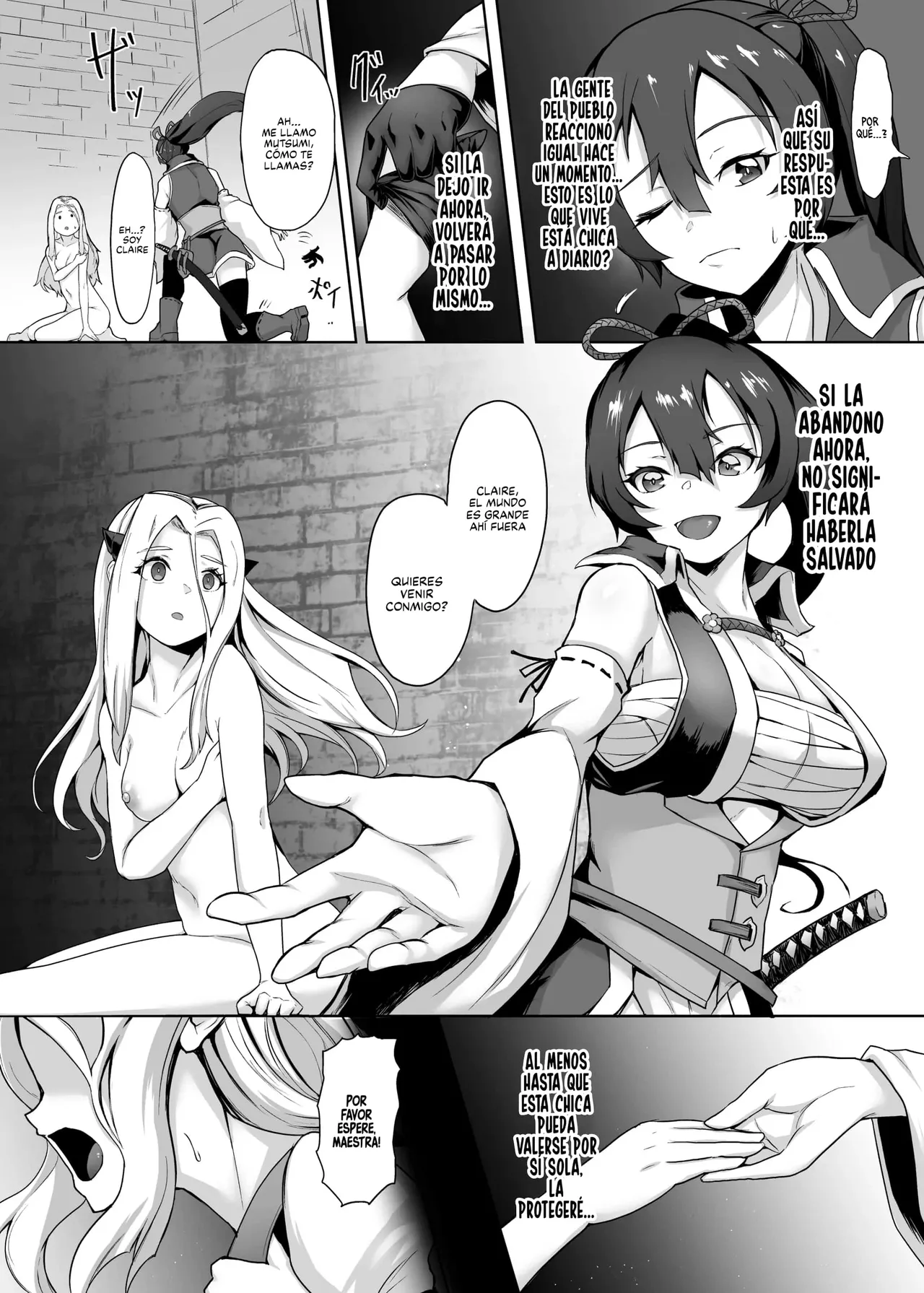 Tsuyoku Yasashii Onna Samurai, Futanari ni Kaerare Tasuketa Musume ni Level Drain Sareryoku de Nejifuserare Kyousei Shasei｜Una Mujer Samurai, Fuerte y Amable, es Transformada en Futanari y la Chica a la que Salvó le Drena los Niveles, la Somete por la Fuerza y la Obliga a Venirse page 7 full