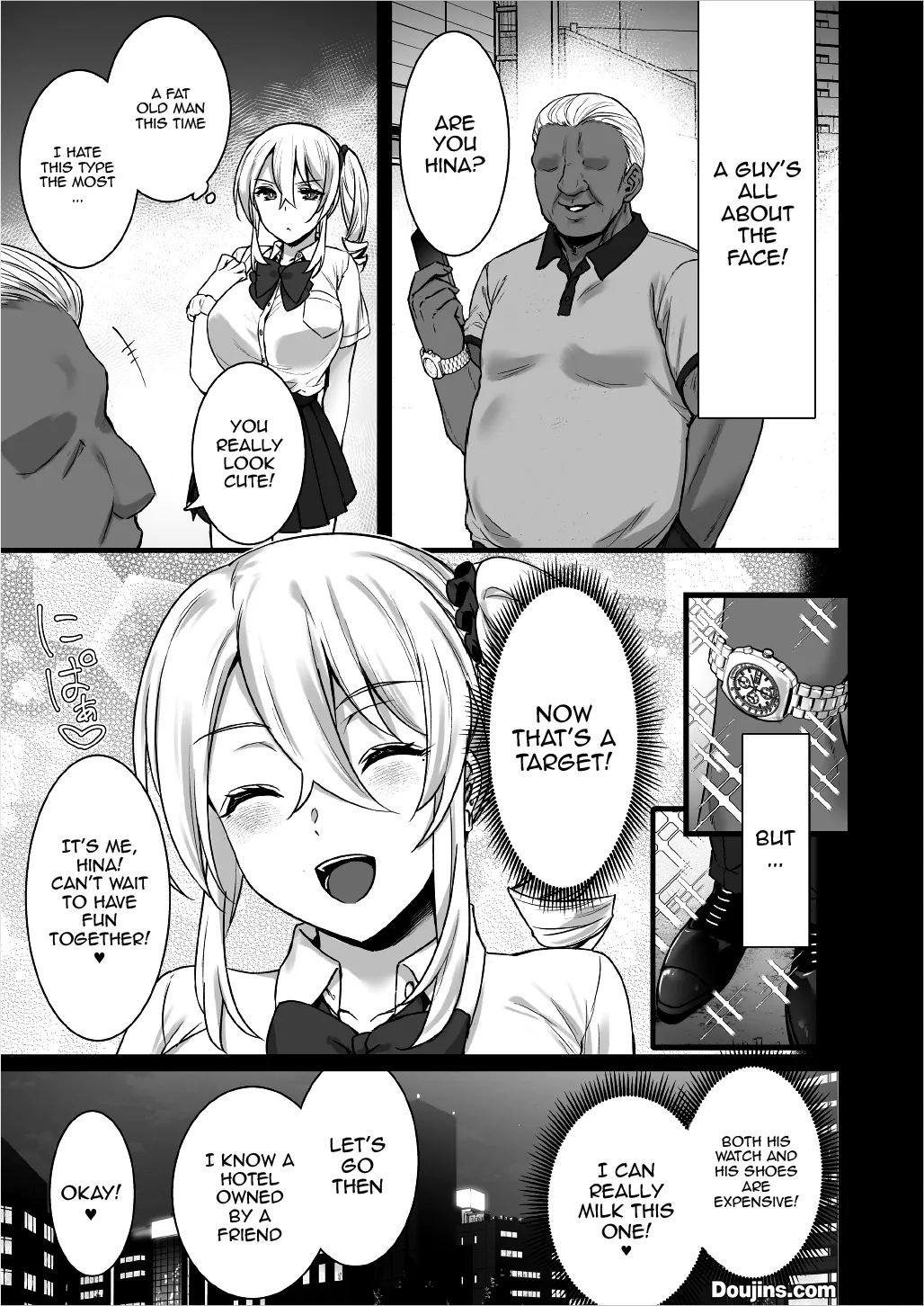 Rental Tanetsuke Oji-san 4 ~Papakatsu o Akuyou suru Namaiki Gal ni Oshioki Rinkan Party~ | Rental Breeding Old Men 4 ~Gang Banging A Gal As Punishment For Blackmailing Through Sugar Daddy Services~ page 9 full
