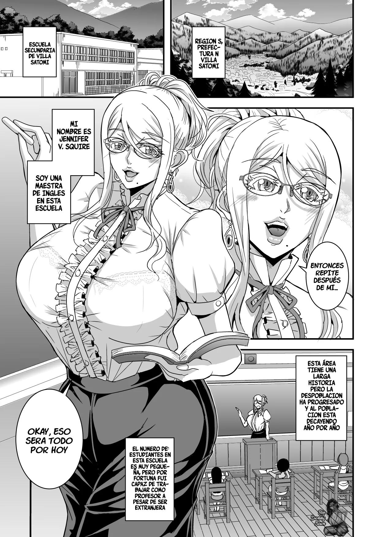 Bakunyuu Hitozuma Kinpatsu Gaikokujin Jokyoushi ga Mura no Inshuu de Kasshoku Shota no Fudeoroshi o Suru Hanashi｜La Historia Sobre Una Profesora Extranjera Rubia De Grandes Pechos Que Se Come A Un Shota Moreno Segun La Costumbre De Un Pueblo page 2 full
