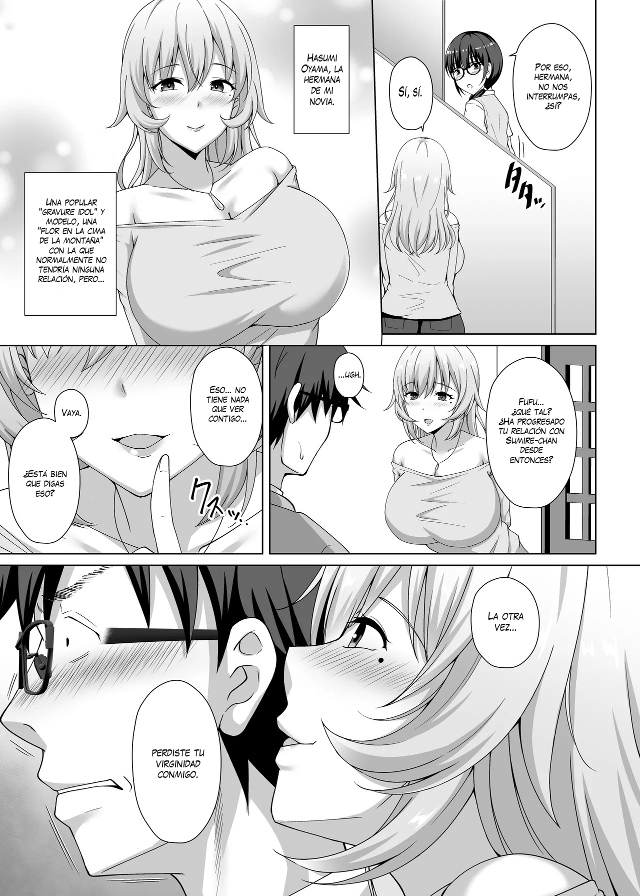 Kanojo no Ane ni Tabe rareru ~I Cup Bakunyuu Seisokei Kouhai ni Semarare Kanojo ga Iru no ni Gyaku NTR Uwaki Koubi~｜Devorado por la hermana de mi novia ~Seducido por una chica de apariencia pura y pechos grandes, teniendo sexo de infidelidad y NTR inverso a pesar de tener novia~ page 4 full