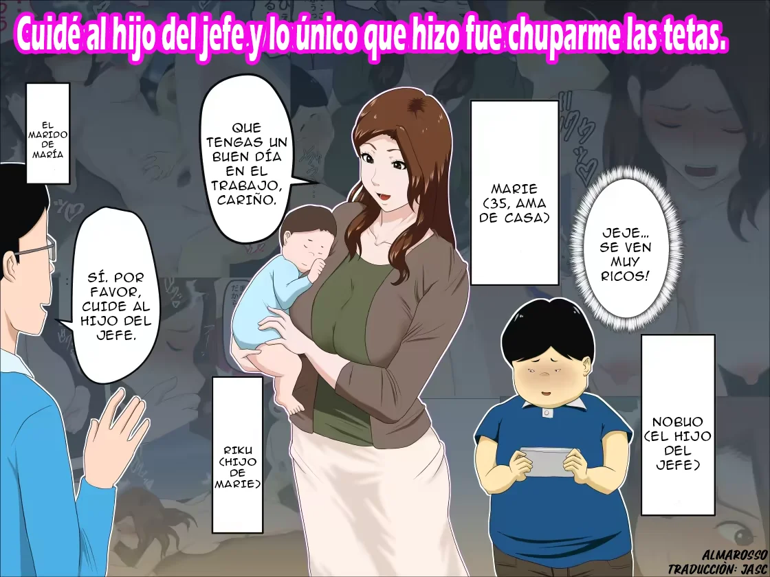 Shachou no Musuko o Azukattara Bonyuu o Suwareta Bakari ka.. ｜Cuidé al hijo del jefe y lo único que hizo fue chuparme las tetas page 1 full