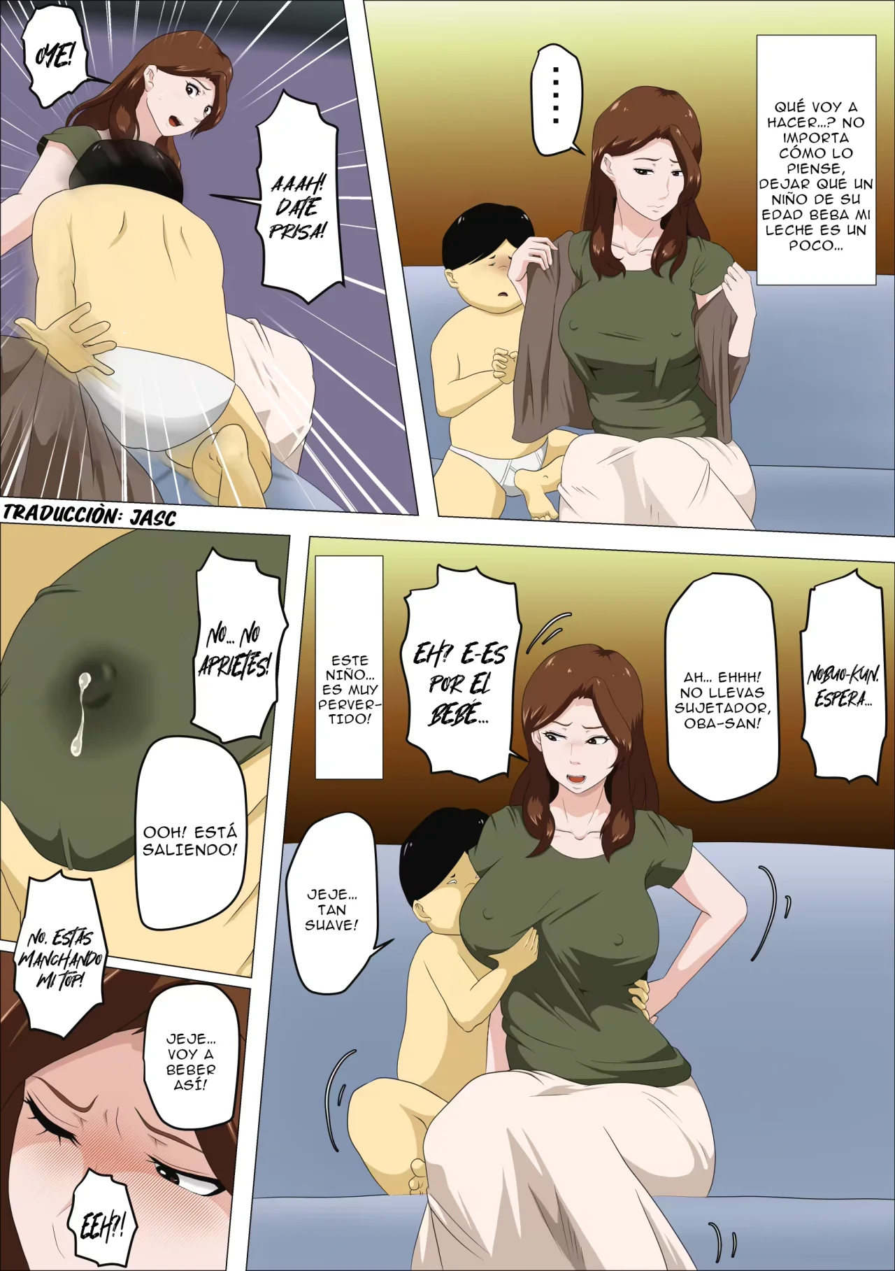 Shachou no Musuko o Azukattara Bonyuu o Suwareta Bakari ka.. ｜Cuidé al hijo del jefe y lo único que hizo fue chuparme las tetas page 12 full