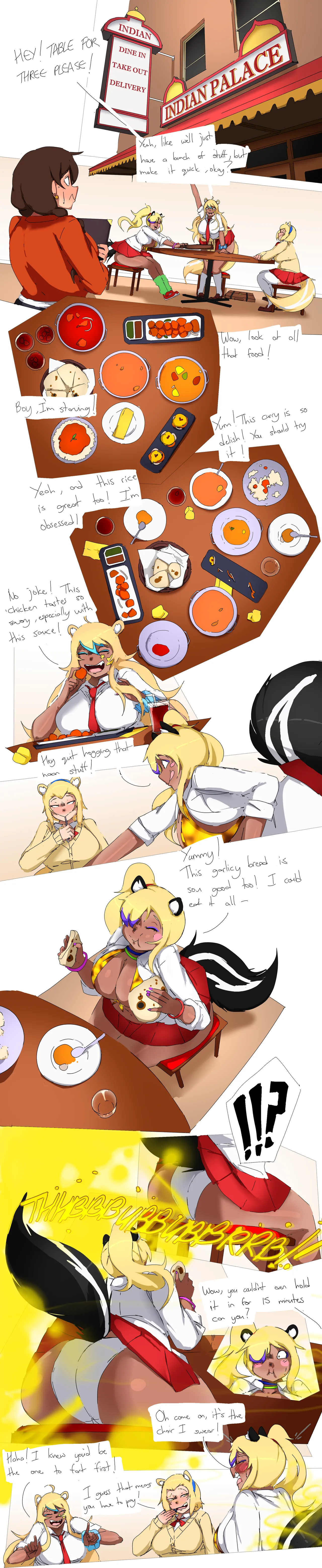 Gal Skunks Bombing out an Indian Restaurant page 1 full